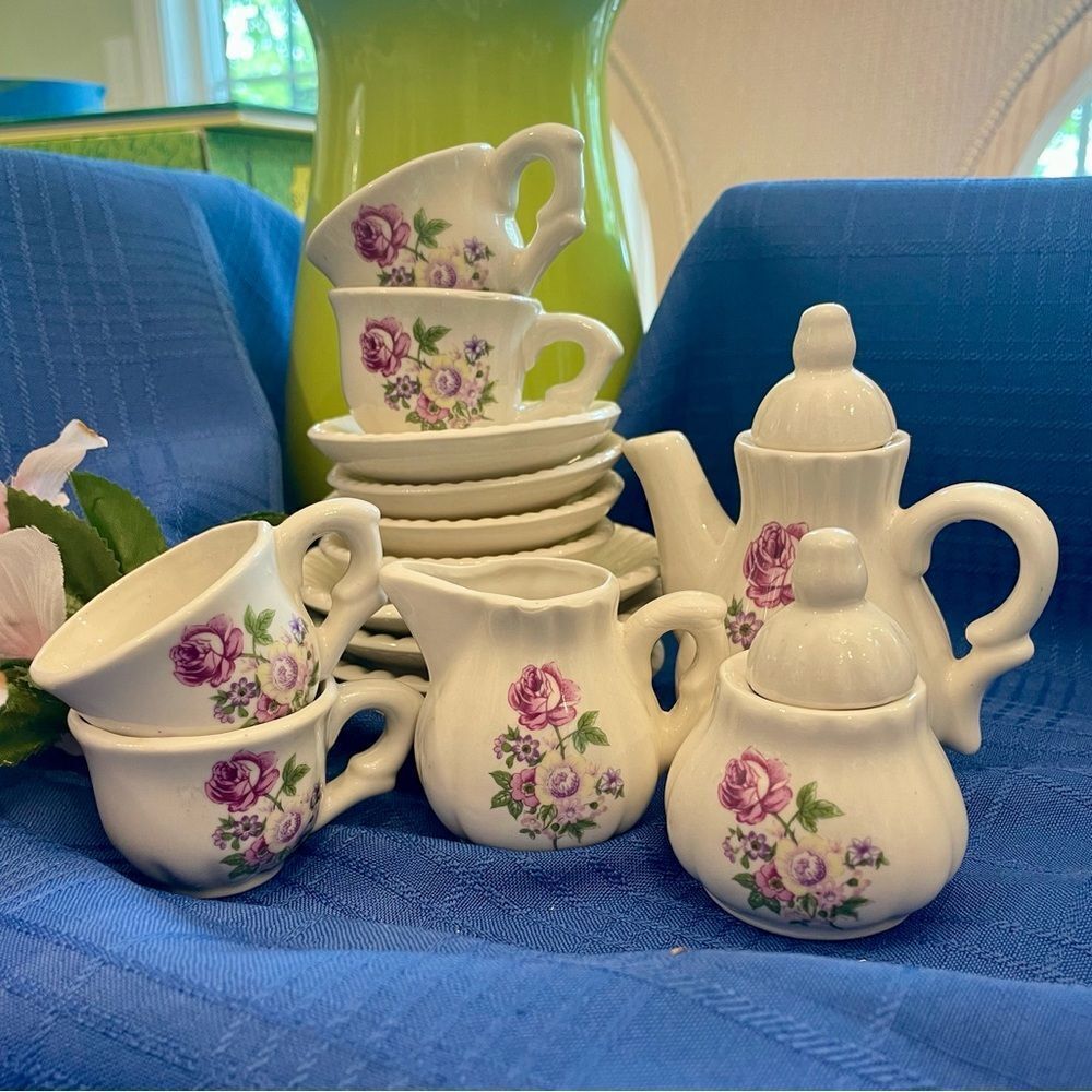 Miniature Floral 15 pc Tea Set Vintage Porcelain